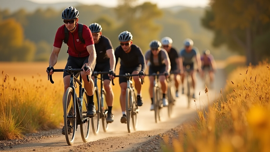 Gravel trail adventure riders on off-road terrain
